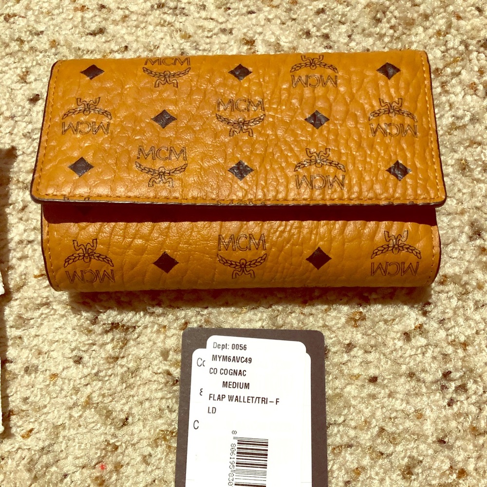 MCM Cognac Visetos Trifold wallet